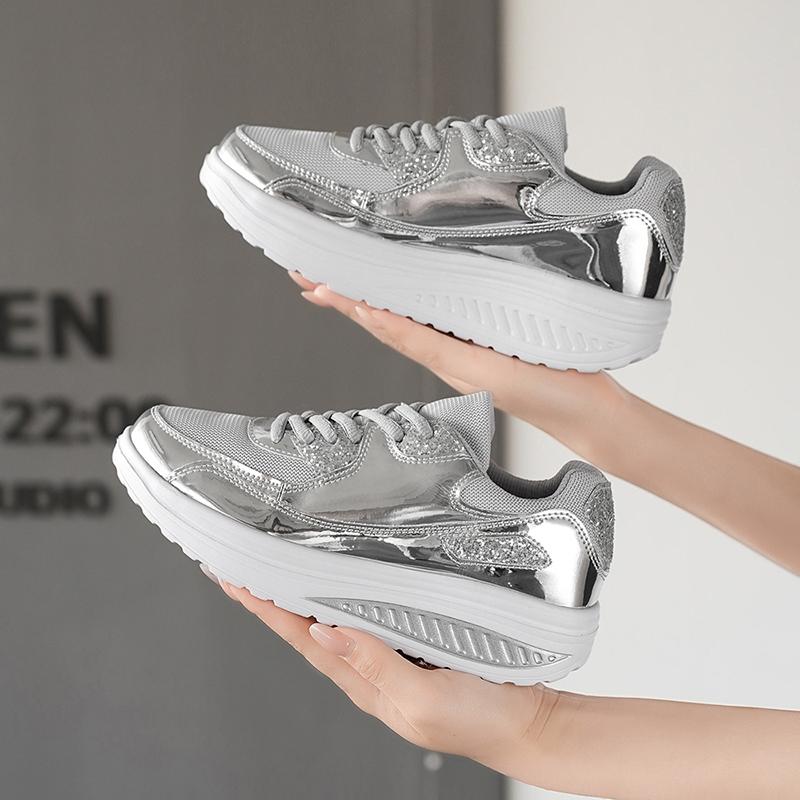 TUINANLE Women Sneakers Golden Mens Shiny Mirrors Shoes Casual Glitter Streetwear Hip Hop Mens Sneakers