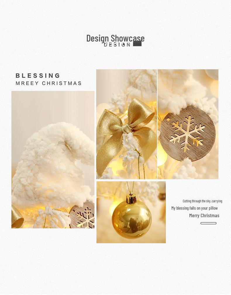 White PVC Flocked Mini Desktop Christmas Tree Set with Ornaments