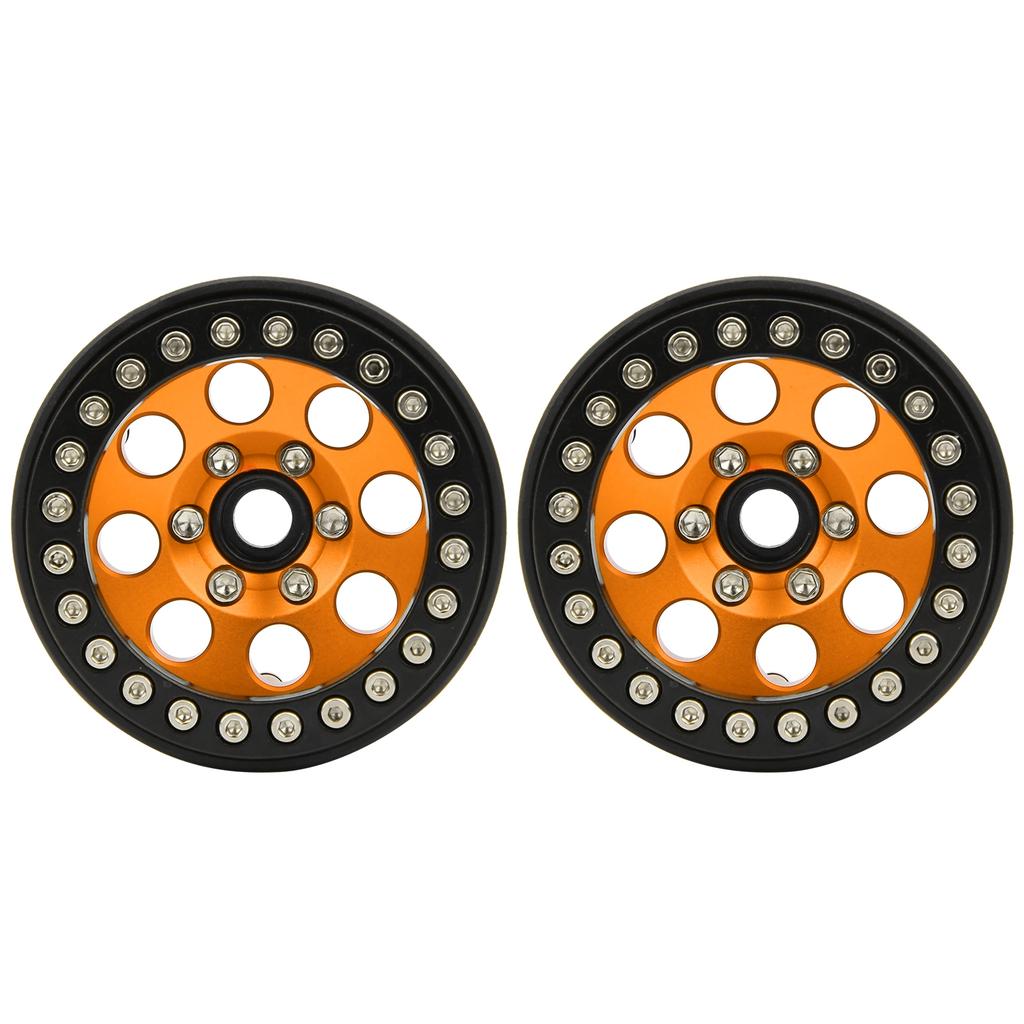 2Pcs 1.9 in RC Car Adhesivefree Aluminium Alloy Wheel Hub 8 Round Hole Accessory(black gold )