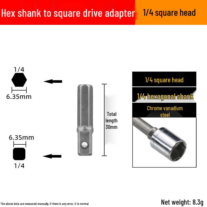Socket Head Connection Rod: Hex Shank to Square Drive Adapter for Electric Wrench and Hand Drill