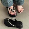 Comemore Summer Leisure New Pearl Slippers Outside Wear Thick Bottom Beach Girls Flip-flops Wedges High Heeled Slides for Women