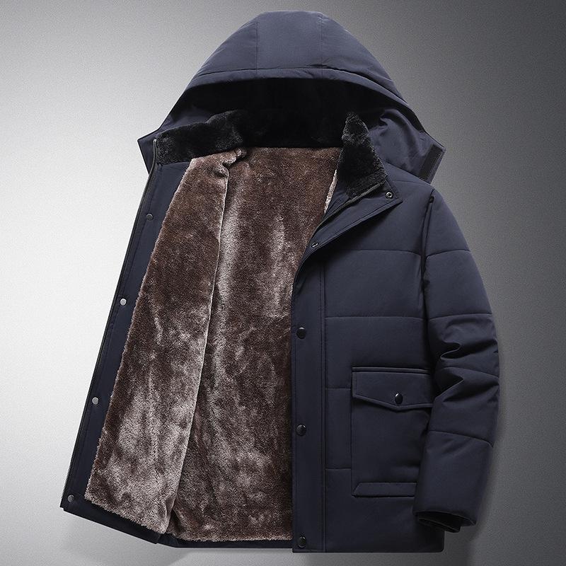 Elder Men's Winter Cotton-Padded Jacket with Fleece Lining - Grandpa's Warm Outerwear