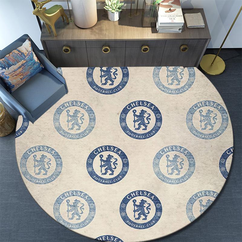 Chelsea Football Club Round Area Rug,Carpet Rug for Living Room Bedroom Sofa Playroom Decor,Non-slip Floor Mat