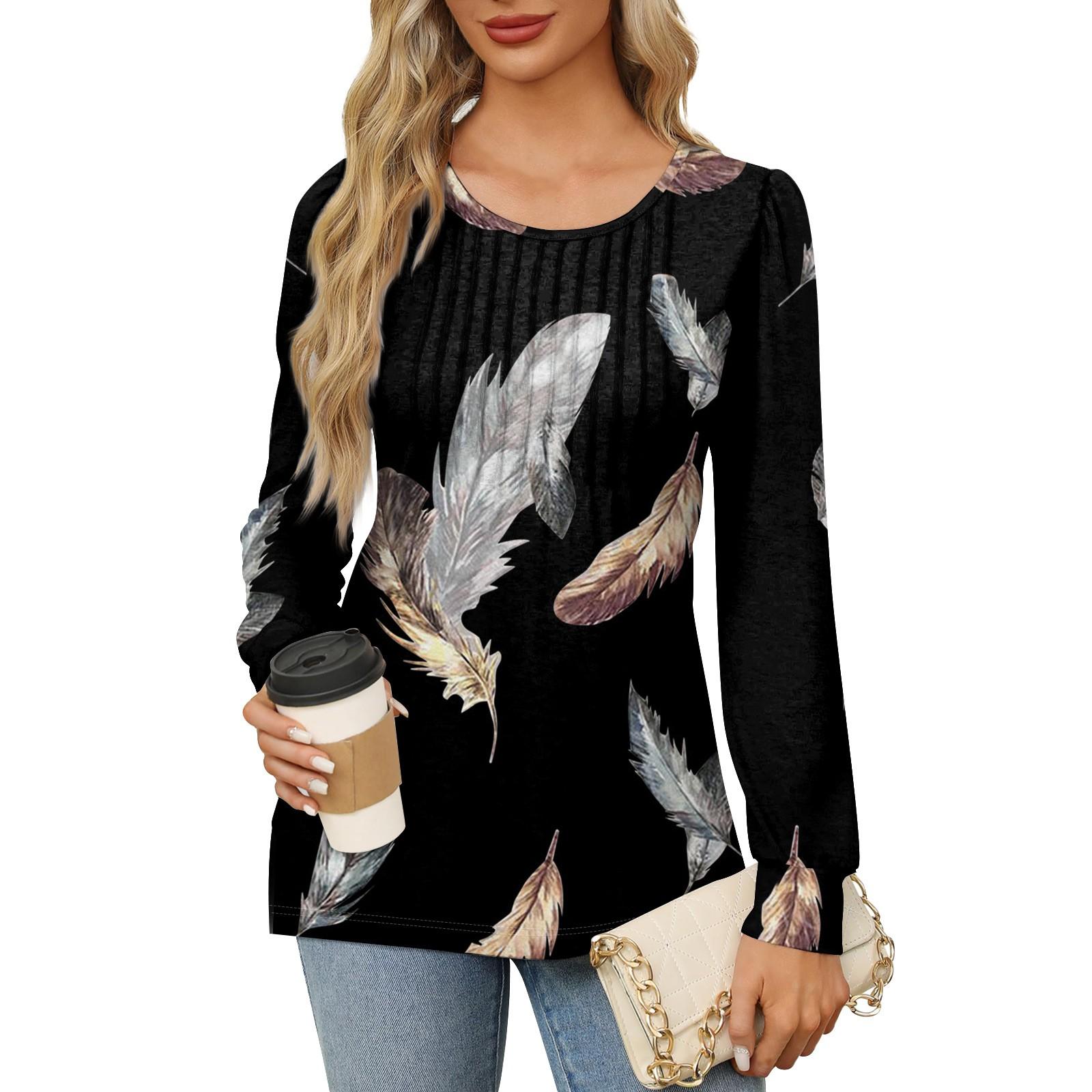 

Женская повседневная плиссированная футболка с круглым вырезом и длинными рукавами с градиентным принтом XL серебряный