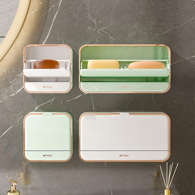 Punch-Free Wall-Mounted Soap Dish with Lid and Drainage