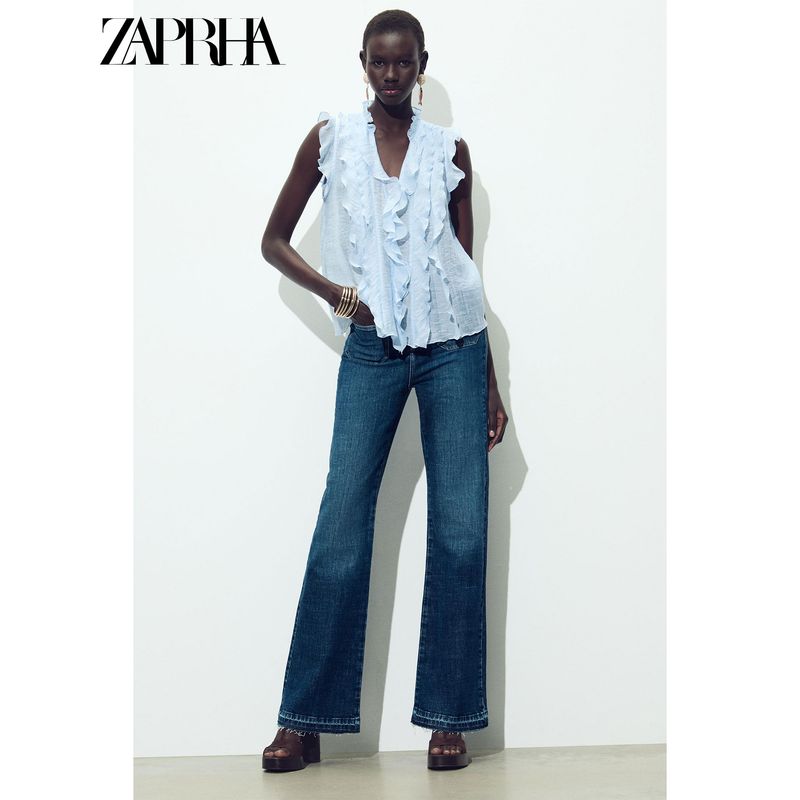 Zaprha 2025 Summer New Sweet Loose Laminated Decorative Drape V-neck Sleeveless Top 5029108