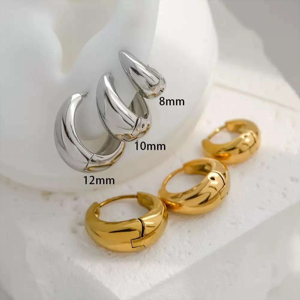 Stainless Steel 1 Pair Minimalist Huggie Hoop Earrings For Women Gold Color Tiny Round Circle 6/10/12mm Punk Unisex Rock Earring