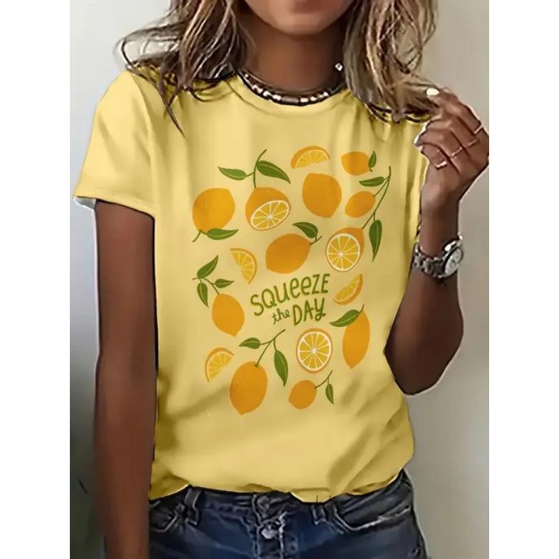 Mode Dames Ronde Hals Korte Mouw 3D Fruitkleur Print Fruit Korte Mouw Ronde Hals T-shirt