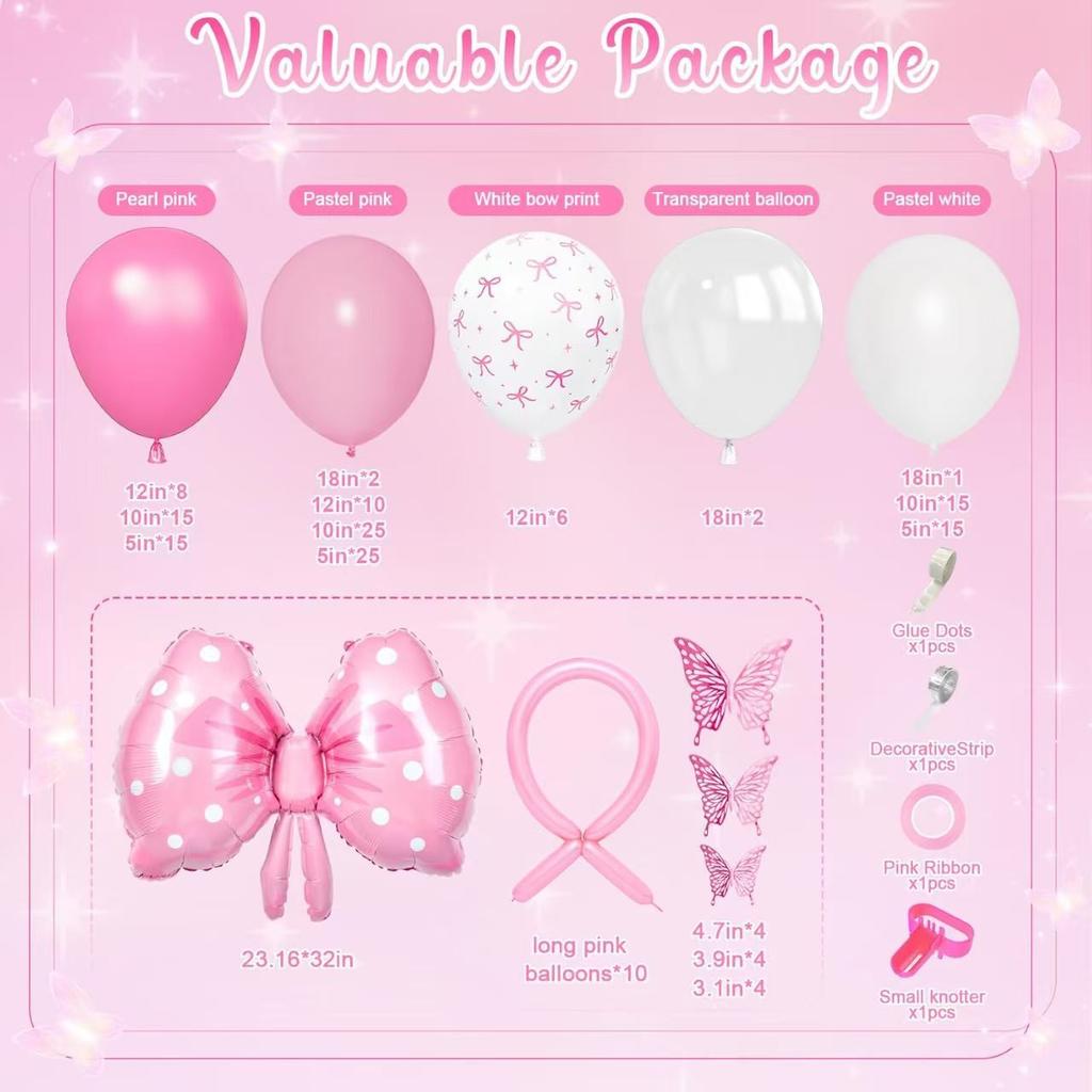 White Pink Bow Series Balloon Chain Garland Balloon Set Baby Baby Girl Birthday Cloth