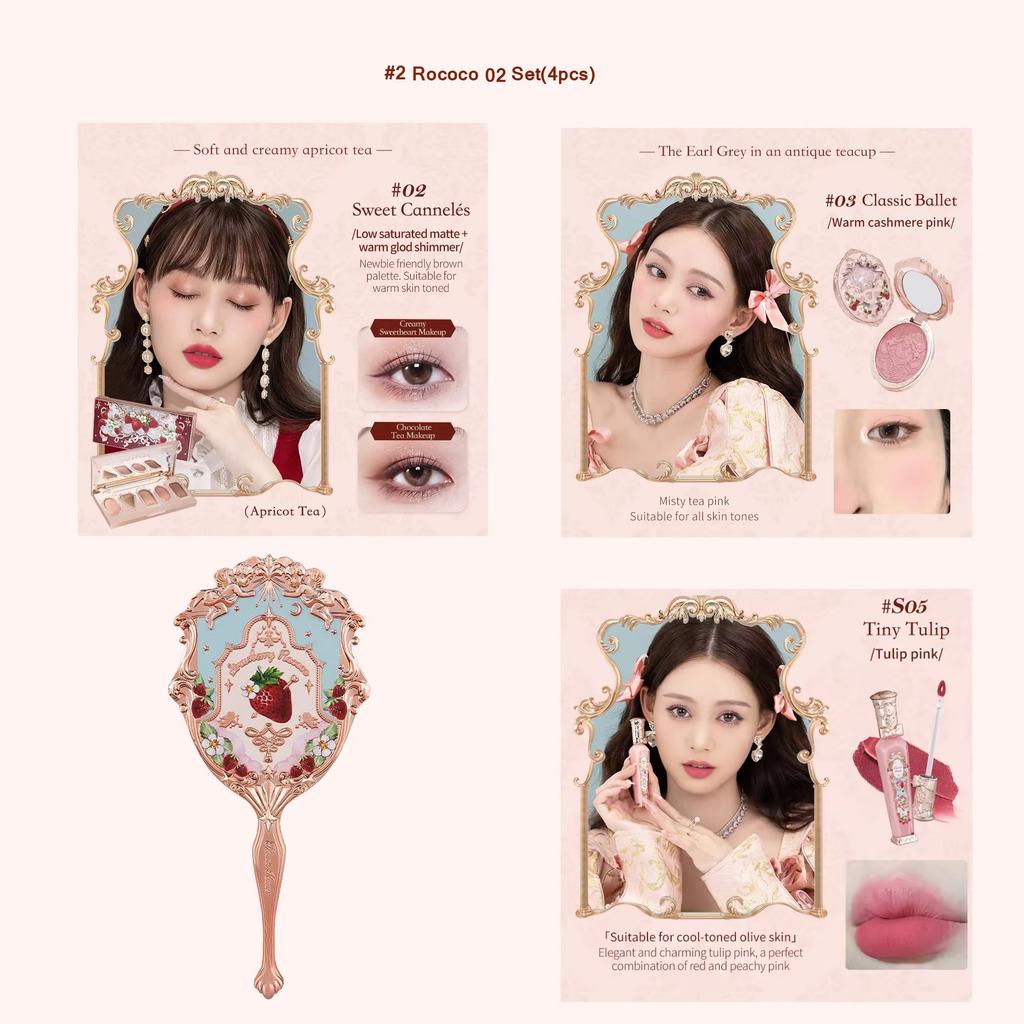 Flower Knows Erdbeer Rococo Serie Make-up Set Glitzer Matt Lidschattenpalette Rouge Puder Samt Lippenstift Set Parfüm Set