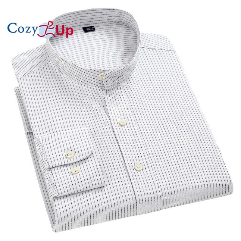 Cozy Up Minimalist Business Casual Long Sleeved Stand Up Collar 100% Cotton Pure Cotton Striped Men's Shirt