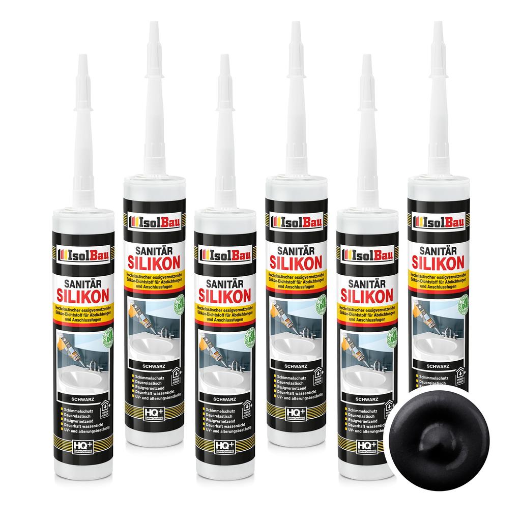 IsolBau Sanitary Silicone Black Sanitär Silikon 6 x 300ml