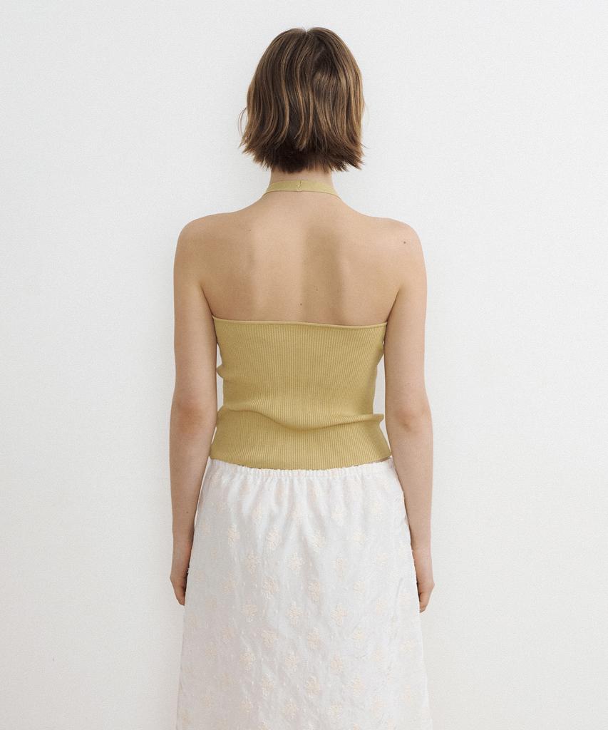LUCIR ZU Airy Halter Knit Top (Green)