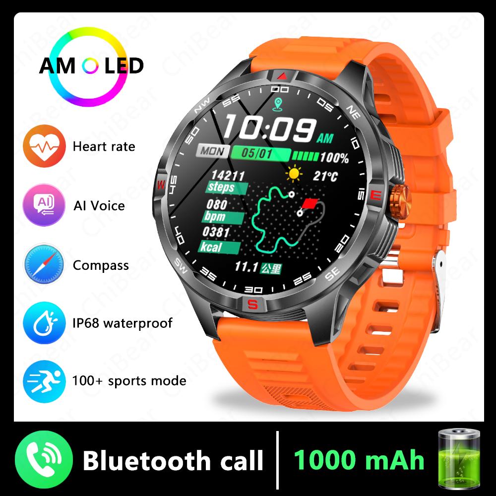 

1000mAh Large Battery Life Smart Watch Men Outdoor Sports 3ATM Waterproof Health Monitoring Watch 1.46 ‘’ Bluetooth Call Watch 1000mAh оранжевый