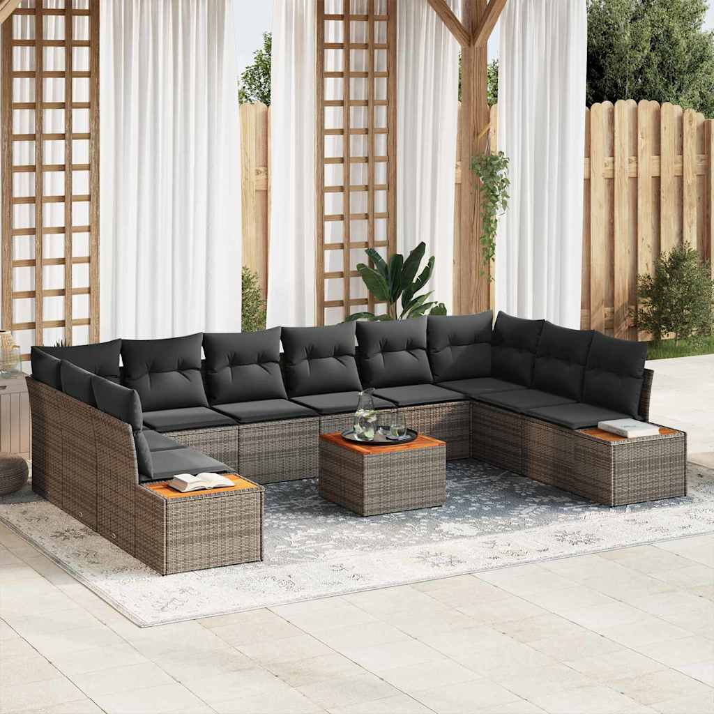 Garden Sofa Set with Cushions and Storage 10 Pcs Grey Poly Rattan