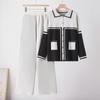 2025 Fall/Winter Women's Color Block Knit Cardigan & Casual Two-Piece Set