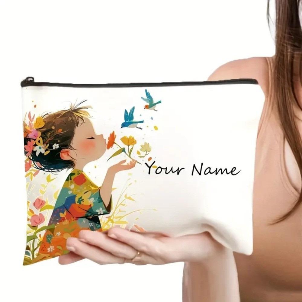 Trendy Vintage Style Makeup Bag Cute Girl Pattern Travel Handbag Toiletry Bag Pencil Case Zipper Cosmetic Bag