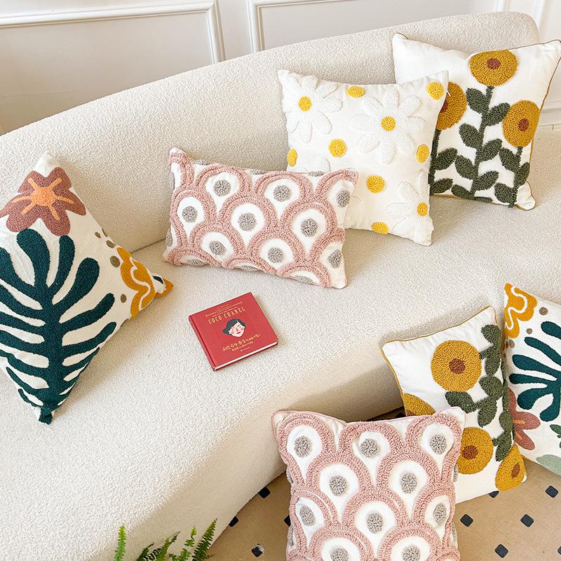 INS Pastoral Style Embroidered Cushion Fresh Couch Pillow Lumbar Support Pillow Bedside Office Cushion
