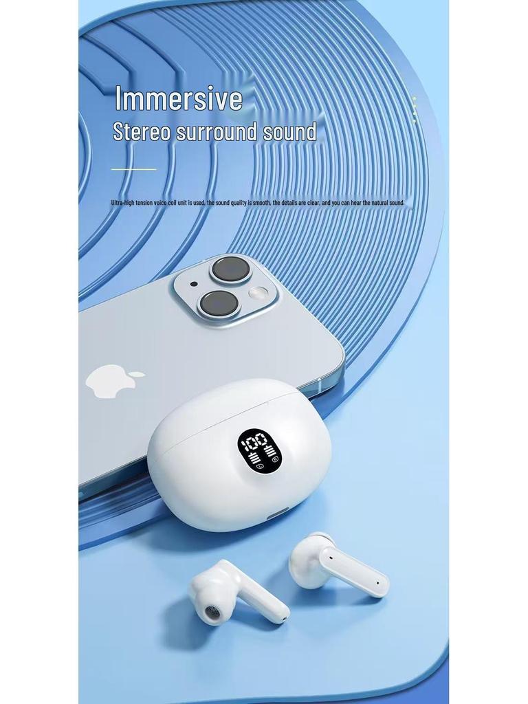 New In-Ear Bluetooth Headphones with Digital Display Case: High-Quality Sound, Ultra-Long Battery Life, and Low Latency.