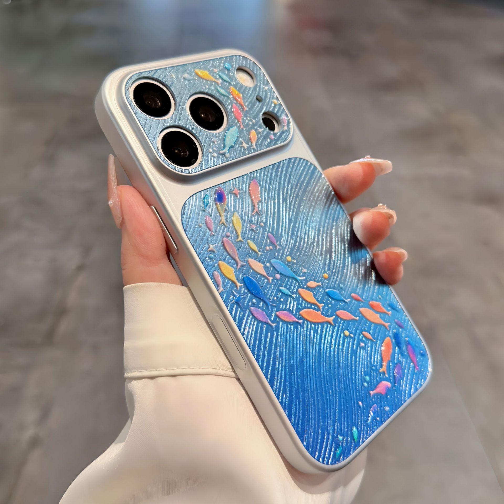

Glitter Sleeve Case: 3D Flowing Light for Apple iPhone 17Pro & 16Pro Max, Full Coverage with Fish School Design iPhone 17
