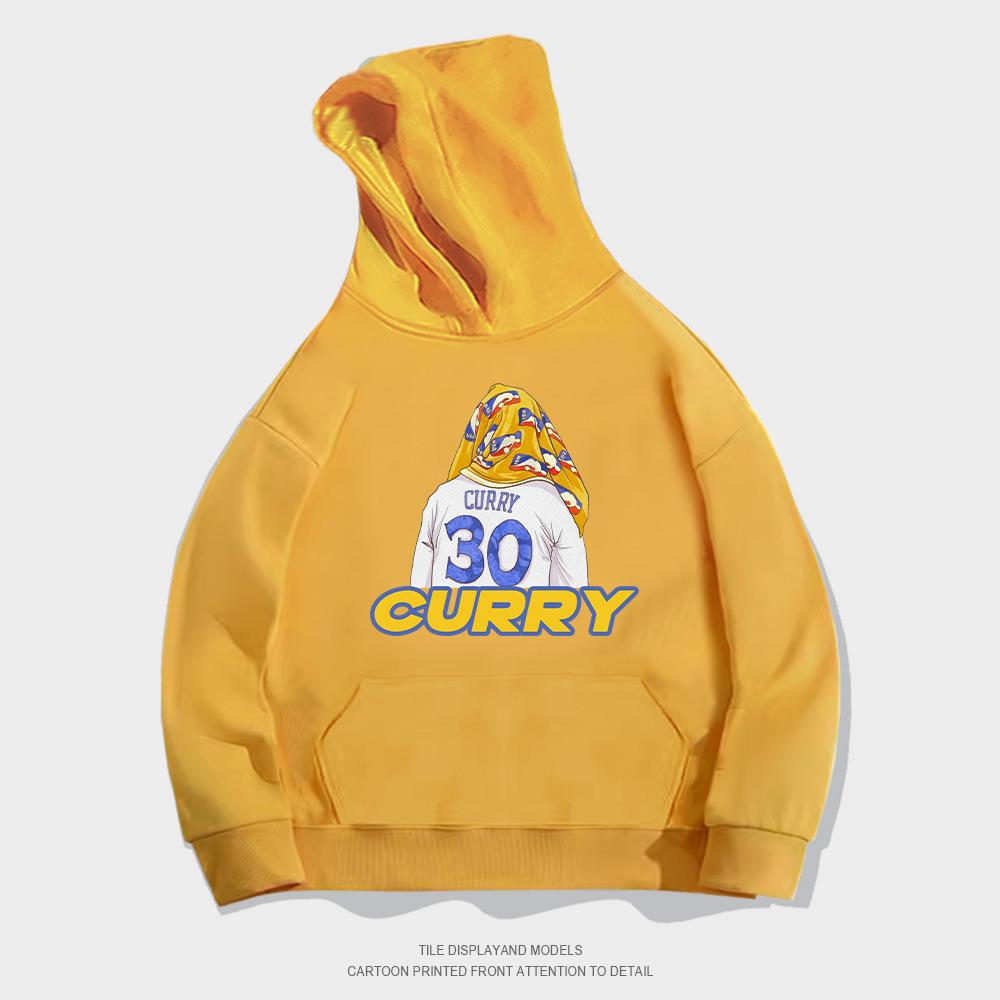 Autumn hooded sweater pullover European and American style trend loose basketball casual towel back curry printed jacket