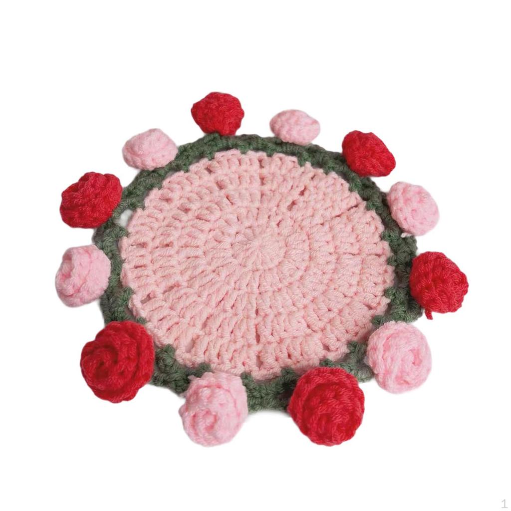 Crochet Flower Coaster Beverage Cup Mat Reusable Mug Holder for Living Room Kitchen