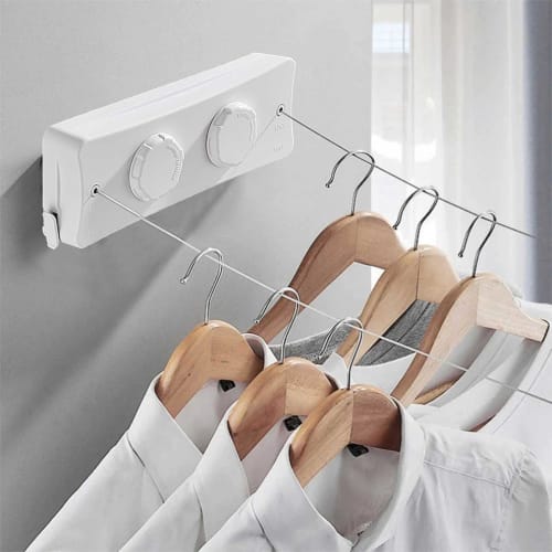 Indoor Clothes Drying Wire, 5.1m Long, 20kg Load Capacity, Double-Size Clothes Drying Wire, Wall-Mounted, Retractable, Built-in, Stainless Steel, for