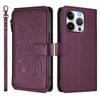 For iPhone 15 Pro Leather Case Butterfly Floral Imprint Zipper Wallet Stand Cover with Wrist Strap