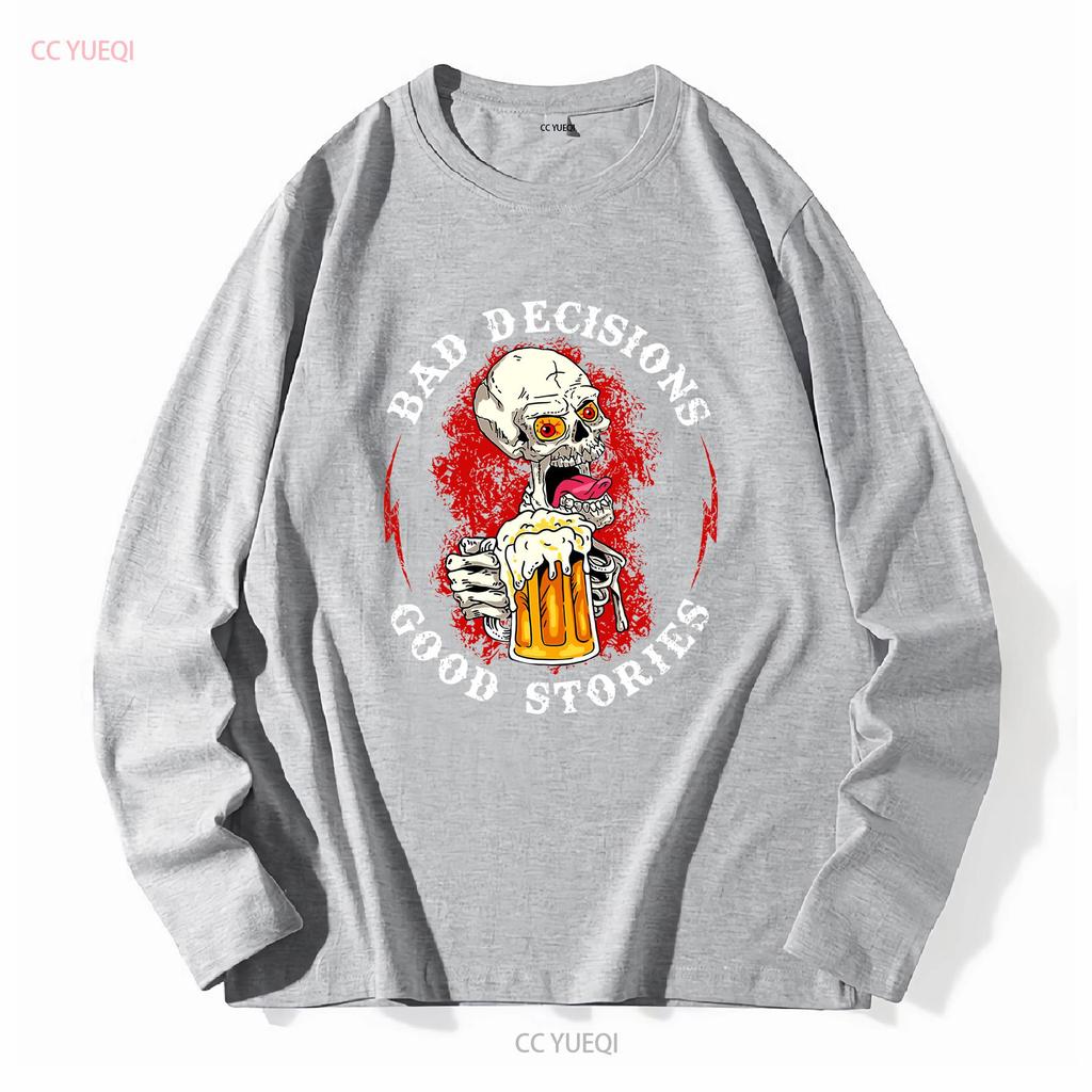 Bad Decisions Make Good Stories Drinking Skull Print T Shirt vintage Washed Unisex designer clothes Soft Comfortable fashion