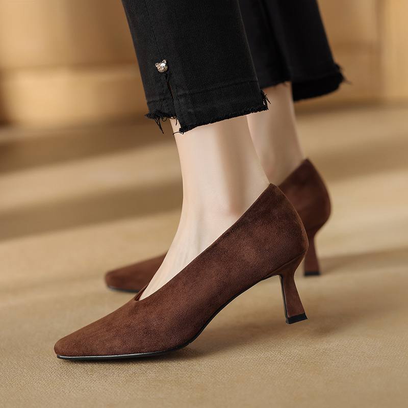 

Krazing Pot, овечья замша, весенние туфли на толстом высоком каблуке с квадратным носком, винтажные женские туфли-лодочки 40 коричневый