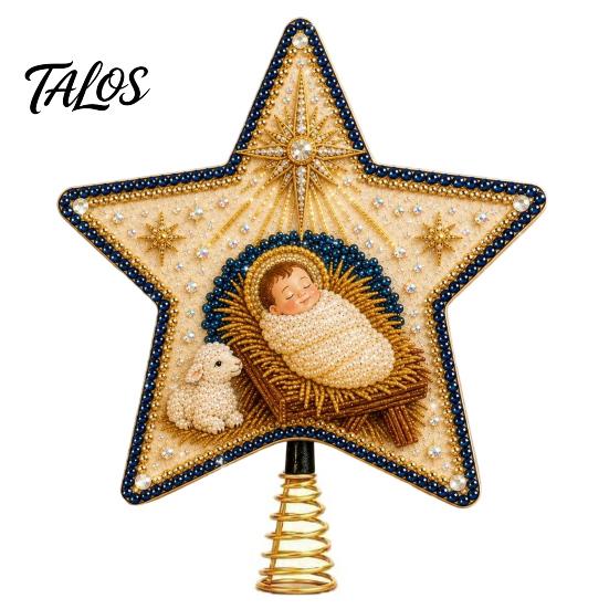 Festive Bead Embroidery Set Christian Faux Pearl Art Christmas Tree Topper Kit, DIY Faith Nativity Holiday Craft Decoration, Handmade Beaded