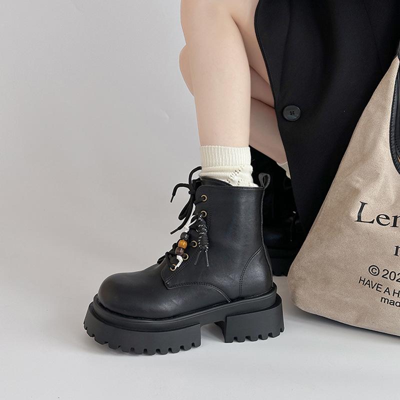 British Style Women's High-heeled Martin Boots Autumn and Winter French Thick-soled Heightened and Thin Lace-up Zipper Knight Fashion Boots