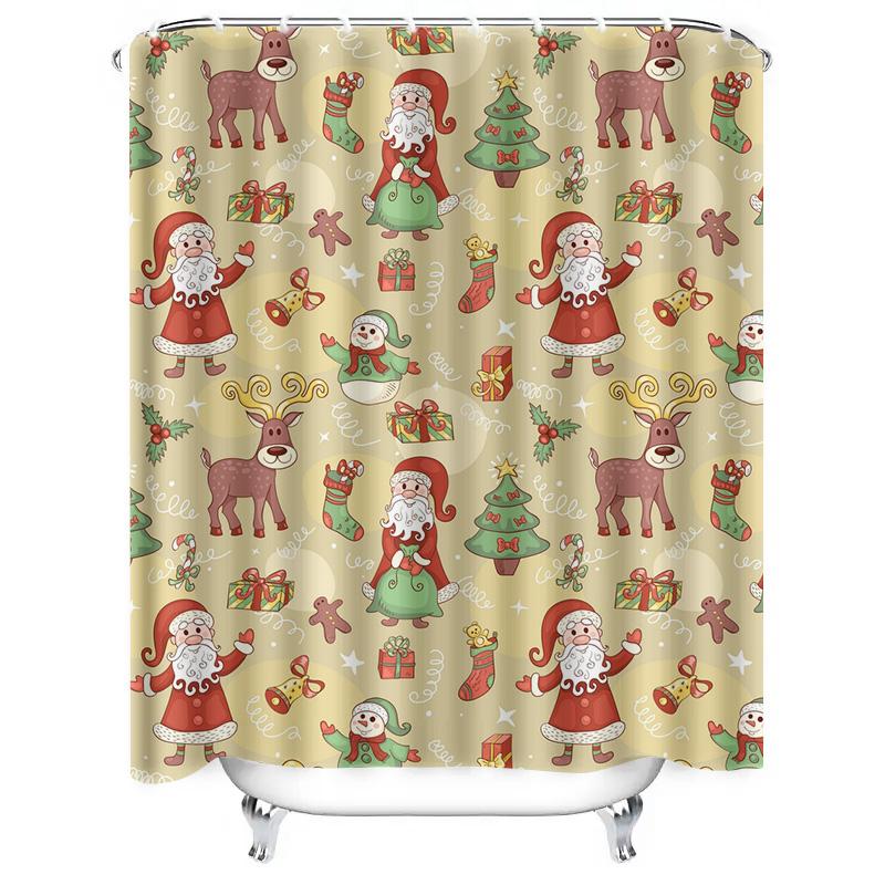 TU Christmas Shower Curtain Festive Holiday Decor Bathroom Set Waterproof Fabric Xmas Pattern Backdrop Holiday Home Decor Gift