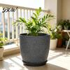 Gray Garden Pots for Patio Modern Plant Pot with Saucer, Flower Weather Resistant Planters Drainage Holes, Stone-Look Planter Indoor Outdoor
