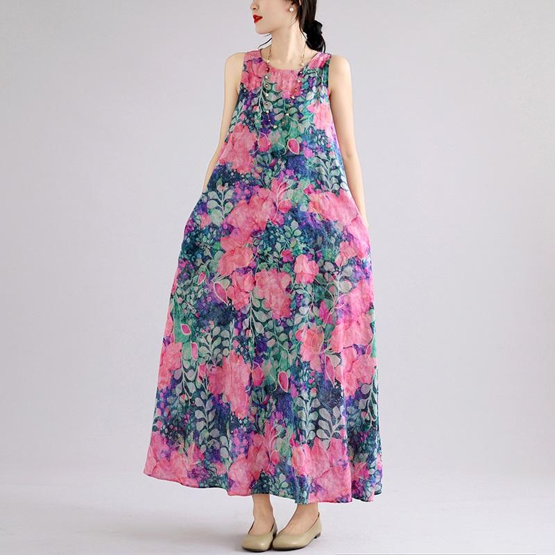 Sleeveless Plus Size Cotton Vintage Floral New In Dresses for Women Casual Loose Long Summer Dress