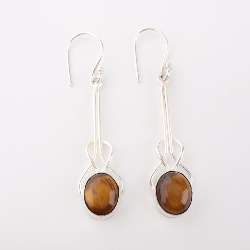 Yellow Tiger's Eye Gemstone 925 Sterling Silver Jewelry Handmade Earrings 1.76" EE-171-26