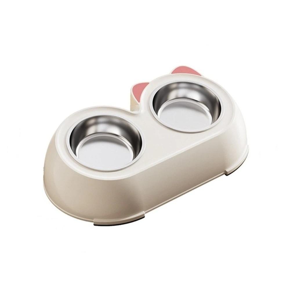 Stainless Steel Pet Double Bowls Plastic Cat Food Bowls Practical Pet Water Feeder  Pet Water белый