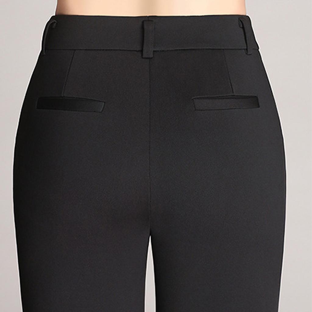 Women Pockets High Waist Solid Straight-leg Pants Long Trousers Flared Pants