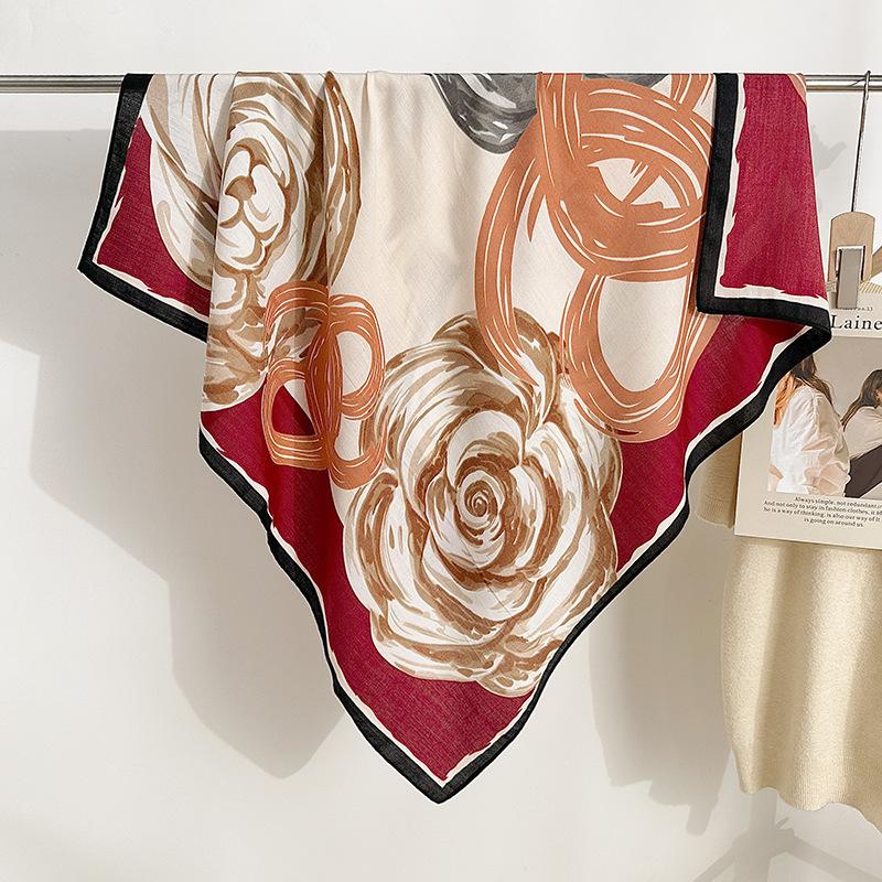 

Французский ретро простой цветочный принт женский квадратный шарф элитный сувенир модный темперамент елочка квадратный шарф 90*90