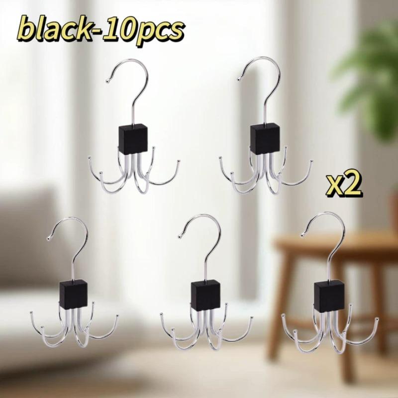 360° Rotating Storage Hanger Hook Multi-Claw Bag Metal Belts Rack Wooden Organizer for Bras Ties Scarves Household Closet