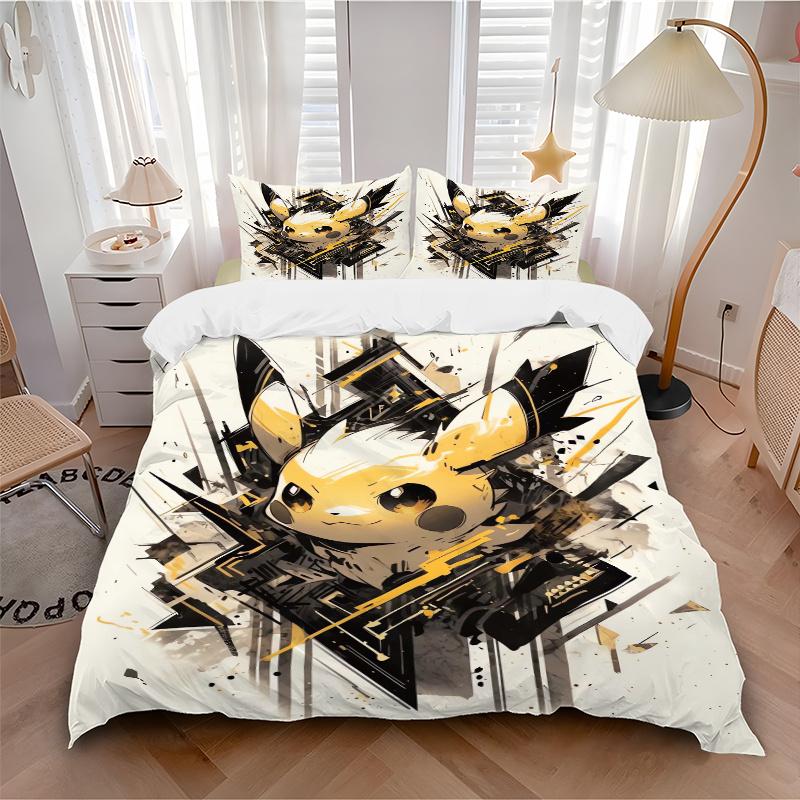 3pcs Pokémon Print Cover Set Ultra Soft, Breathable, and Comfortable Bedding with Stylish Design for Bedroom and Guest Room Decor 1 Cover and 2 M