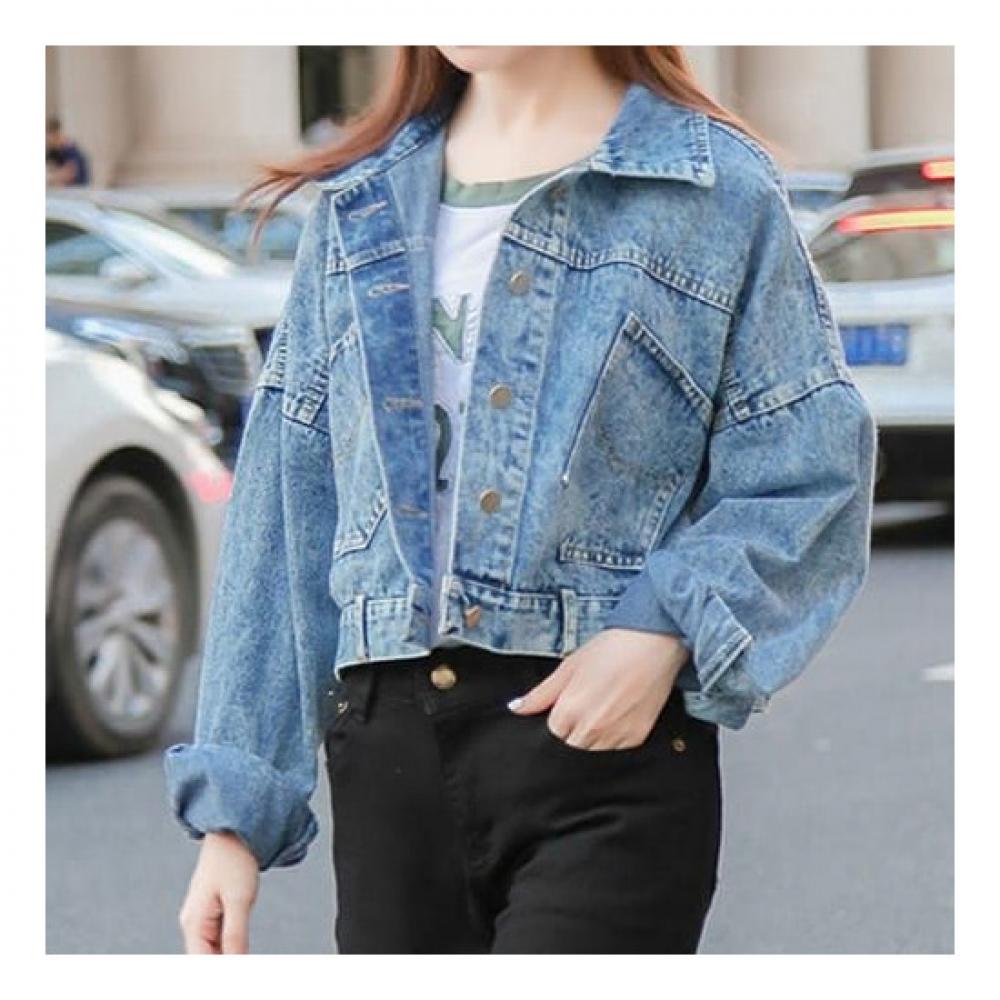 Navava Nc105 Retro Button Point Denim Crop Jacket