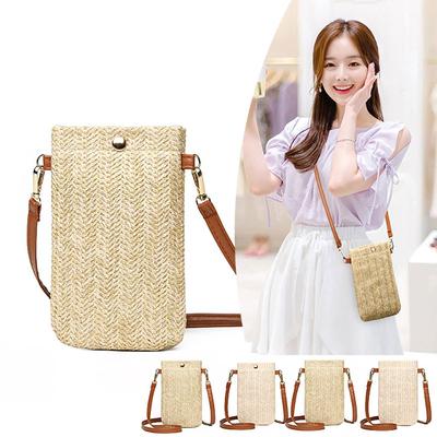 Purse Outdoor Beach Summer Ladies Single Shoulder Crossbody Bag Straw Messenger Bag Phone Pocket