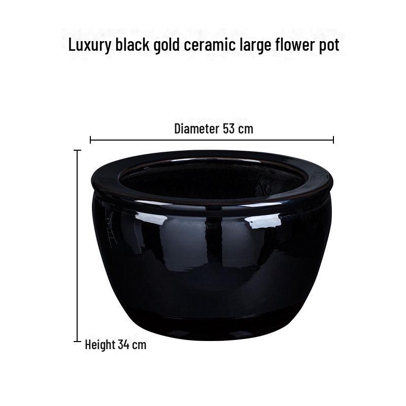 Large Black Gold Glazed Ceramic Pot for Flowers, Fortune Trees, or Lotus