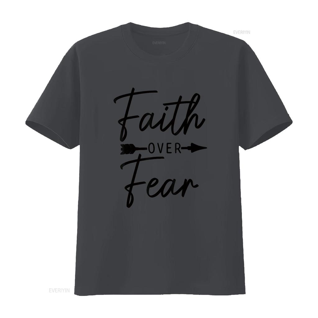 Womens Faith Over Fear Christian Religious Bible Verse T Shirt vintage Washed homme fashion Soft Comfortable Stylish