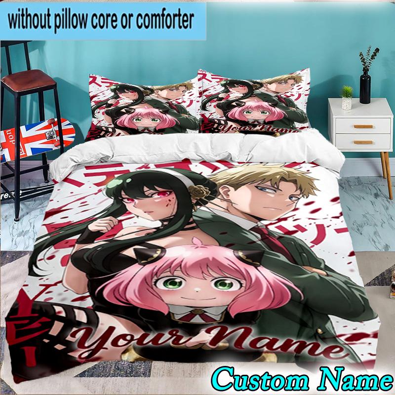 Custom Name 3PCS Fantasy Adventure Anya Bedding Set,Including Duvet Cover And 2pcs Pillowcases Perfect for Bedroom,Dormitory,Fan Christmas gift