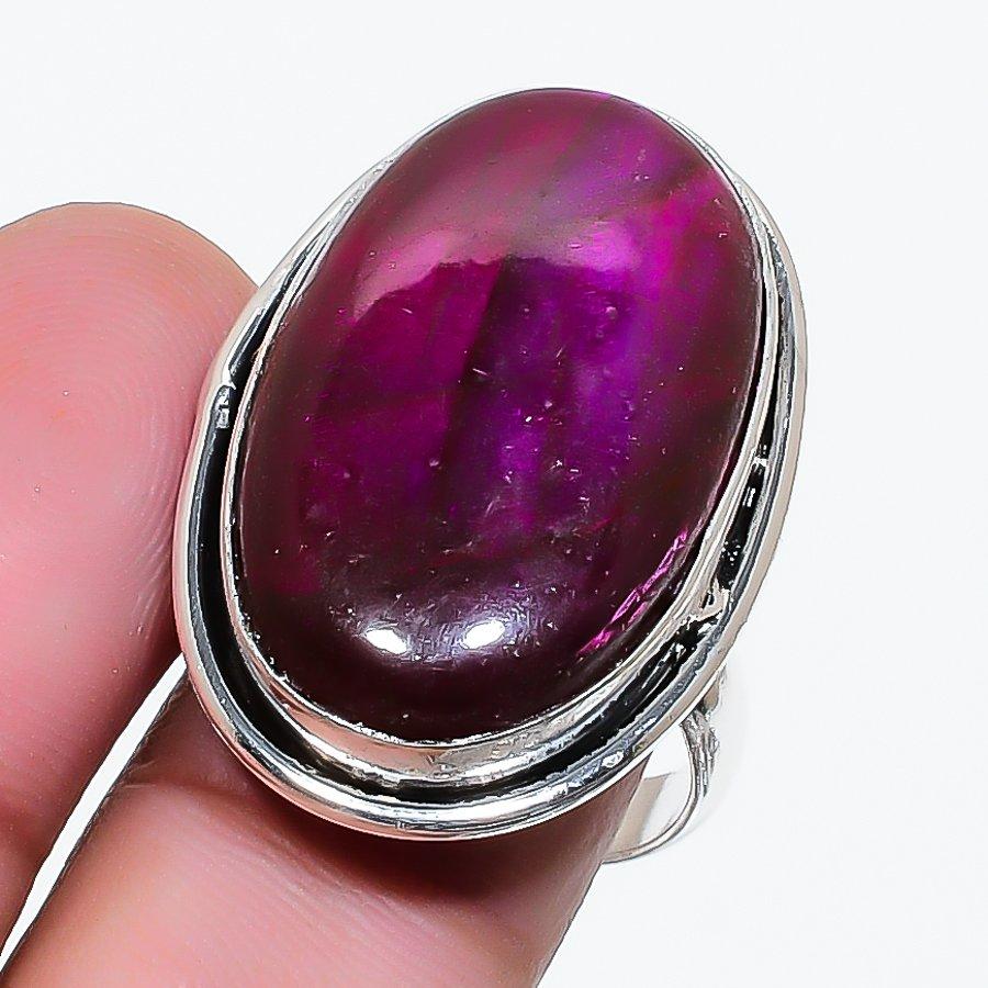 Natural Pink Labradorite Gemstone 925 Sterling Silver Jewelry Ring Size 7.5 AR-17851