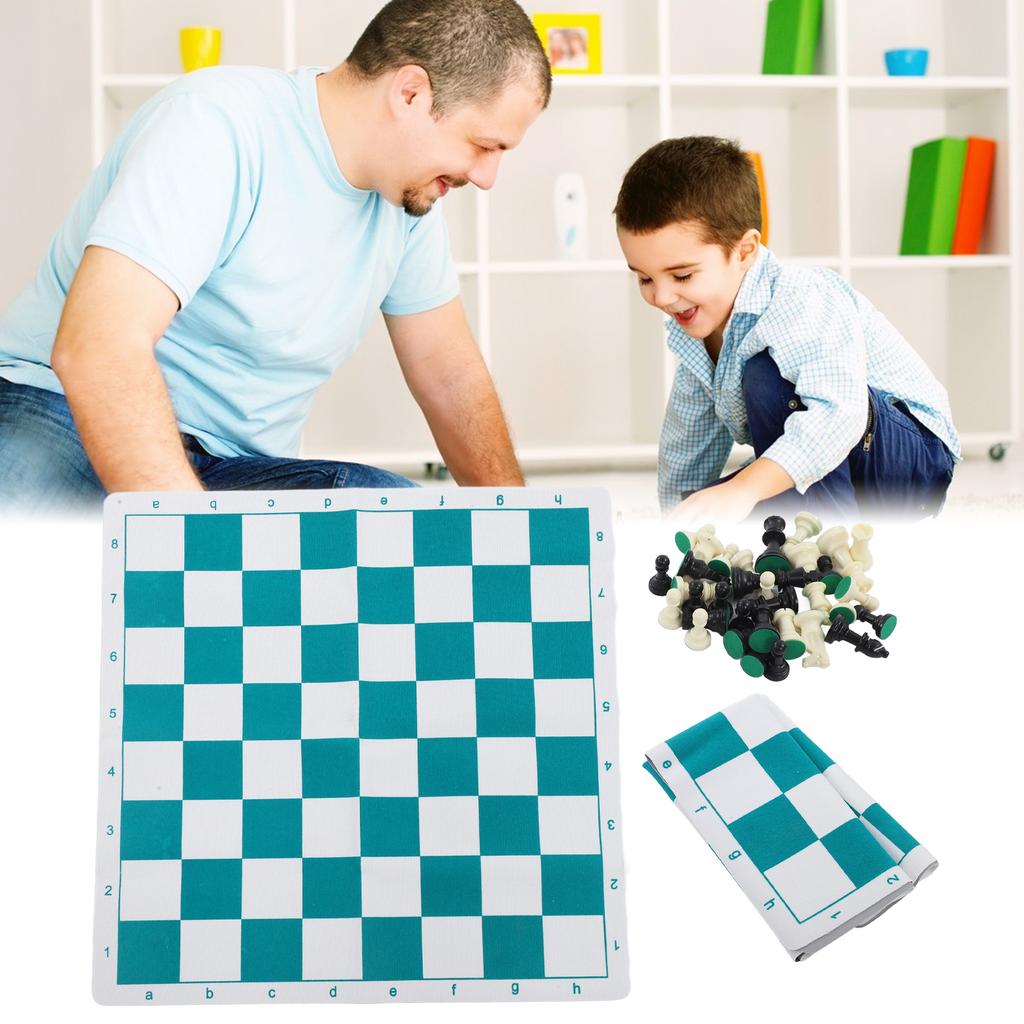 Chess Set Plastic Chess Board Set Desktop Game with 50x50cm Artificial Leather Board for Party Camping Relaxing