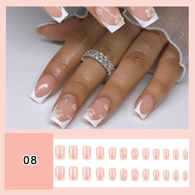 24/30Pcs Medium Fake Nail Set With Jelly Glue Gradient French Press On False Nail Elegantstyle Nails Full Cover Wearing False