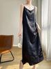Women's Satin V-Neck Strappy Long Dress - Chinese Style Retro Print
